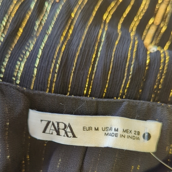 01416 Zara Striped Sequins Midi Dress Black Gold Size Medium party flapper glam - Picture 7 of 10